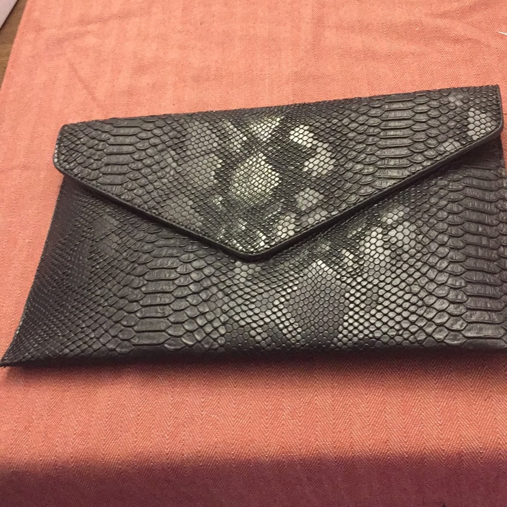 Faux snakeskin envelope clutch